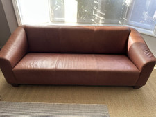 Heal's 3 seater designer leather sofa (brown / beige).