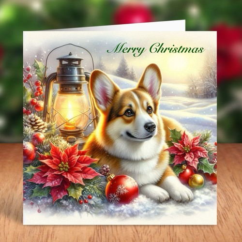 Corgi dog christmas card - corgi,