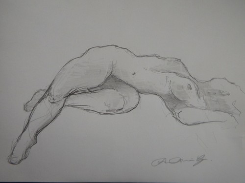 Pencil drawing female nude - , in