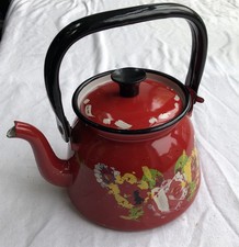 Vintage Painted Enamel Tea Pot