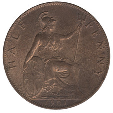 1901 Victoria Half Penny Coin