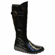 FLY LONDON MOL BLACK PATENT LEATHER TALL WEDGE BOOTS UK 3 EUR 36 USA 5 RRP £130