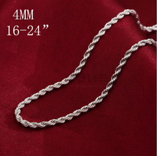 925 Silver Filled 4MM Rope Chain Unisex Twisted Hip Hop Necklace 16" 18" 20" 22"