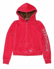 VICTORIA'S SECRET Womens Pink Crop Zip Hoodie Sweater UK 16 Large Pink CV06