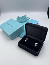 Tiffany & Co RARE Tiffany 18K Gold Signature X Pearl Diamond Dangle Earrings