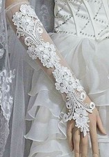 Lovely Finger-less Long Lacey Gloves with Flowers Wedding BRIDALProm Occasion