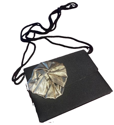 Black satin clutch - satin, rope