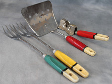 4 x Vintage 1950s Skyline Kitchen Utensils Meat Forks Flipper Lifter Sharpener
