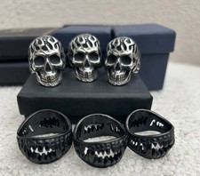Six Skull Skelton Vampire Rings Joblot Mens M-XL  Halloween Punk Biker Gothic