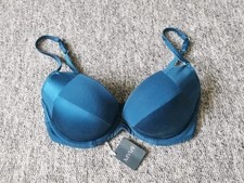 MYLA Patchwork Silk Padded Plunge Bra - Ink Blue 32DD/32D Used