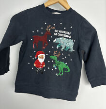 H&M Boys Christmas Sequin Fun Santa Reindeer Jumper Xmas Sweatshirt - Age 4-6