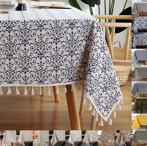 Floral cotton linen tablecloth - linen,
