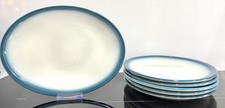 Wedgwood Blue Pacific Large Oval Dinner Steak  Plates 30cm x 6 Vintage 
