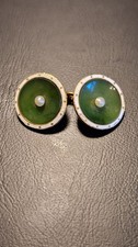 18ct Gold Cufflinks Inlaid With Enamel And Pearl. Authenticated.