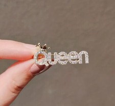 Sparkling Rhinestone QUEEN Brooch Pin Vintage Clothing and Scarf Decoration