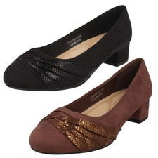 Ladies Spot On Block Heel Wide Fit Formal Satin Bow Court Shoes  "F9R0153"