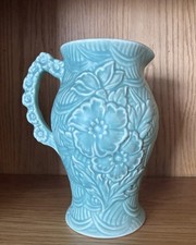 Antique Arthur Wood Jug  Majolica Barbotine Pichet Pale Green Pitcher 1930