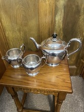 Quality Antique James Dixon & Son Silver EPBM Trio Teapot Sugar Bowl, Milk Jug 