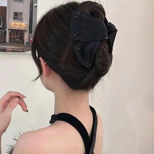Rhinestone bow hair claw clip - rhinestone,