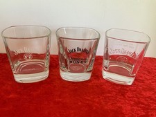 3 MIXED-JACK DANIEL’S-SQUARE HEAVY BASE-GLASSES-2 No7 &2 SIGNED-HONEY-COLLECTORS