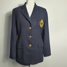 RALPH LAUREN Military 100% Wool Blazer Women Jacket Pocket Crest Size US 2P UK 6