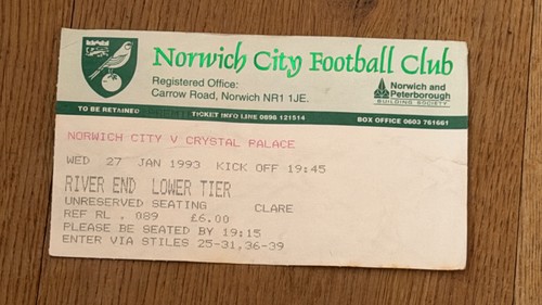 Ticket 1992 norwich city v - norwich,
