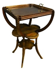 ANTIQUE BUTLERS TRAY STAND MAHOGANY WITH BRASS GALLERY BENEATH TRAY TOP - OFFER