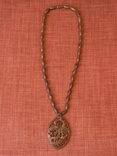 Vintage Hand Carved Wooden Oriental Dragon Pendant Necklace