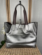 Coach metallic pewter leather medium slouchy handbag tote bag WELL used