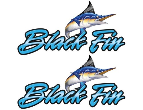 Two black fin boat stickers - black,