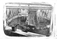 Original Old Antique Print 1857 Coiling Altantic Telegraph Cable Ship Ag 19th