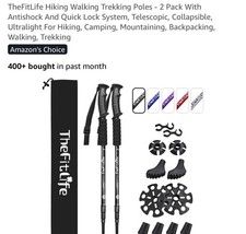 TheFitLife Nordic Walking Aluminium Trekking Poles - 2 Pieces, Matt Black