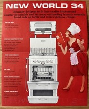 Vintage NEW WORLD 34 GAS COOKER 1963 Promotional Leaflet 1960's RADIATION OVEN