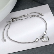 925 Solid Sterling Silver Charm Chain Bracelet Bangle Women Ladies Gift with Box