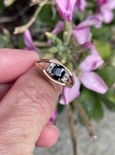 18ct Gold Diamond And Sapphire Boat Ring Size O 1/2 3.9g Old Vintage Retro Style