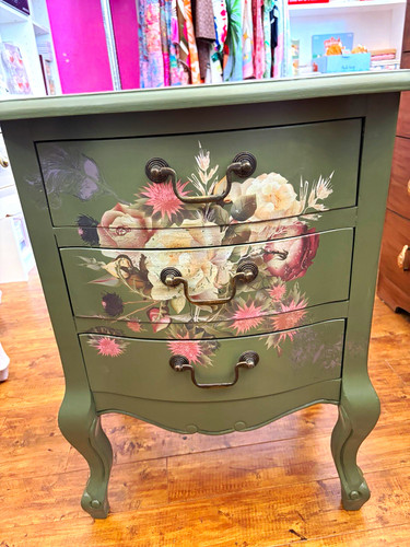 Green painted floral drawer - painted,