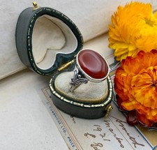 Vintage Sterling Silver 925 Carnelian Art Nouveau Inspired Signet Ring UK O 1/2