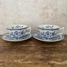 2 x Clifton by Spode for Laura Ashley Tea Cup and Saucer, VGC, Blue & White Set