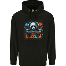 Panda Music With a Ghetto Blaster 80s Mens 80% Cotton Hoodie