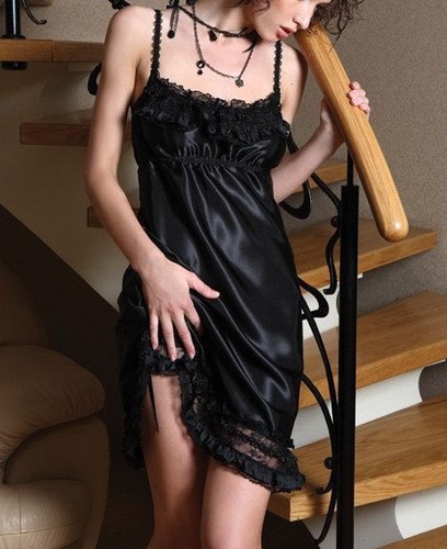 Black babydoll slip satin - black,