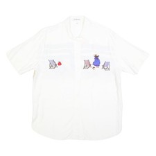 TENDENZA Womens White Beach Scene Printed Shirt L Summer Casual Holiday Style