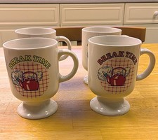 Complete Set (4) | Vintage'Break Time' Pedestal Mugs |1980s | Ashley Ceramics
