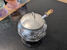 1937 Coronation Glass Silver plate Conserve Jam Dish With Commemorative Spoon