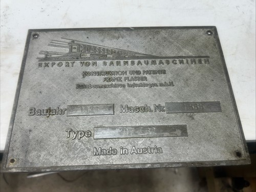 Plasser works plate railwayana - plasser,