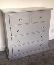 HANDMADE AYLESBURY NEXT GREY MID OAK CHEST OF 3+2 DRAWER (SILVER CUP HANDLES) 