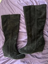 Black Wedge Knee High Boots Size 8