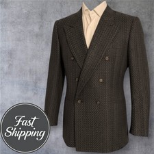 JONES NY Vintage Mens Double Breasted Sport Coat Blazer Jacket 42R Brown Wool
