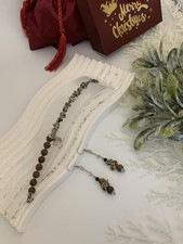  Bracelet& Earrings Dalmatian Jasper Coconut Tree volcanic rock Handmade 