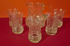 Lemonade Glass Set Vintage Jug with 5 matched Glasses Clear