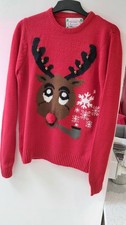 Christmas Jumper - Reindeer With Bells On Antlers And Pom-pom Nose - Size Small